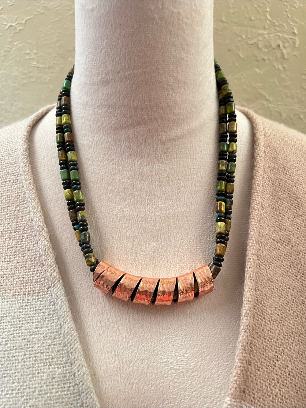 Jay King Mine Finds DRT Black Jack & American Turquoise Copper Necklace 23”
